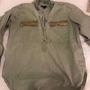 Jcrew half button blouse w gold sequins sz 8